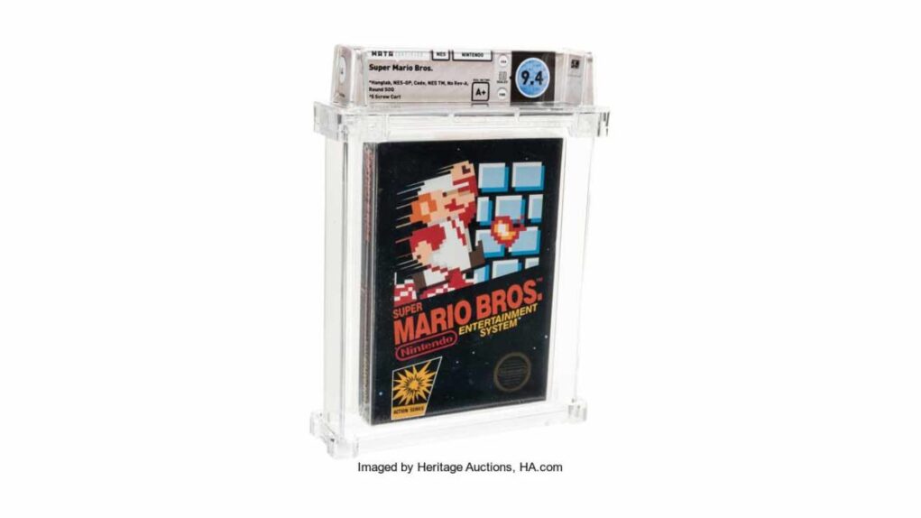 Картридж для видеоигр Super Mario Bros. 1985 года был продан за 114 000 долларов США