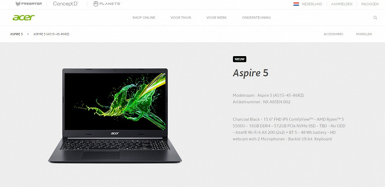 В ноутбуке Acer Aspire 5 замечен мобильный APU AMD Ryzen 5 5500U В ноутбуке Acer Aspire 5 замечен мобильный APU AMD Ryzen 5 5500U